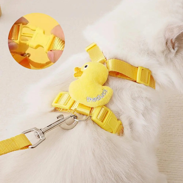 Pet Vest Vest With Leash Cartoon Yellow Duck Walk-in Adjustable Buckle Small Dog Puppy Cat Harness Pet Supplies