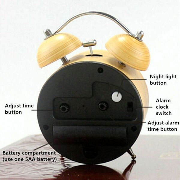 Alarm Clock Twin Bell Mute Analog Peony Small 1 pcs Night light Stainless Steel