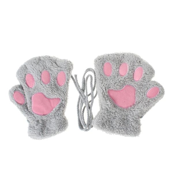 Women Cat Claw Paw Mitten Lovely Coral Velvet Costume Cute Winter Cold-proof Warm Soft Comfortable Half Finger Female Gloves