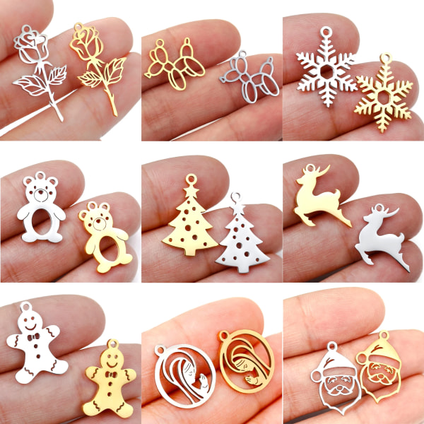 5Pcs Snowflake/Virgin Mary/Angel/Balloon Dog Charms Stainless Steel Christmas Theme Pendants DIY Handmade Craft Jewelry Making