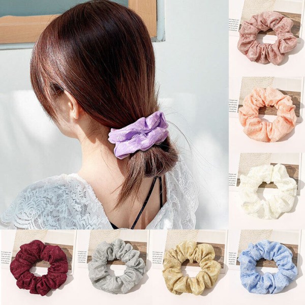 Women Lace Hair Scrunchies Elastic Hairband Barrettes Double Layers Hair Circles