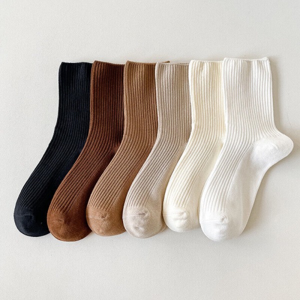 5 pairs of winter women's cotton retro solid color new stockings