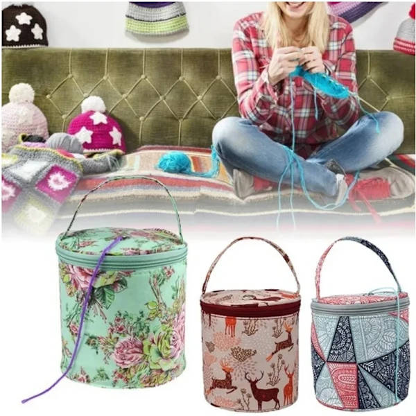 Yarn Storage Bag Round Knitting Wool Yarn Bags Organizer Crochet Sewing Needles Handbag Weave Tools Accessories Bowl Crafts Tote