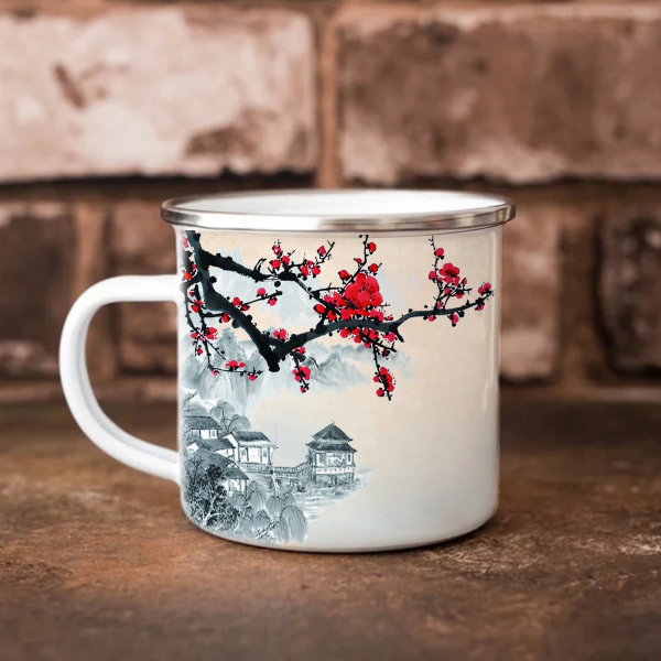 Japan's Mount Fuji, cherry blossoms Coffee Enamel Cup 11oz Office Coffee Mug Friends Birthday Gift