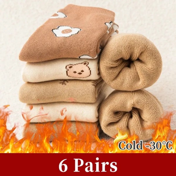 6 Pairs of Women Is Autumn and Winter Fleece Thickened Warm Sweet and Comfortable Cartoon Animal Mid-tube Socks
