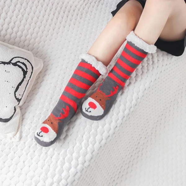 Winter Floor Socks Christmas Velvet and Thick Indoor Sleeping Socks Coral Velvet Midtube Women's Socks Sandals Socks Non-slip