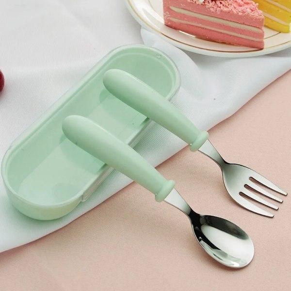 Children Spoon Forks Box Kids Stainless Steel Kids Cutlery Portable Baby Feeding Utensils Baby Spoons Baby Tableware Set