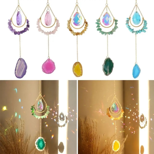Sunlight Refraction Wind Chime Gift Sun Catchers Natural Moon Agate Rainbow Prisms Pendant Crystal Water Drop Hanging Ornaments