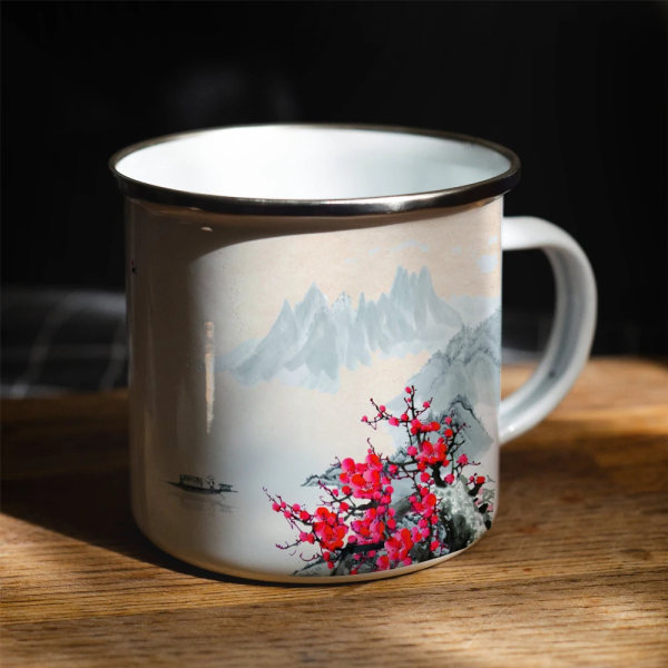 Japan's Mount Fuji, cherry blossoms Coffee Enamel Cup 11oz Office Coffee Mug Friends Birthday Gift