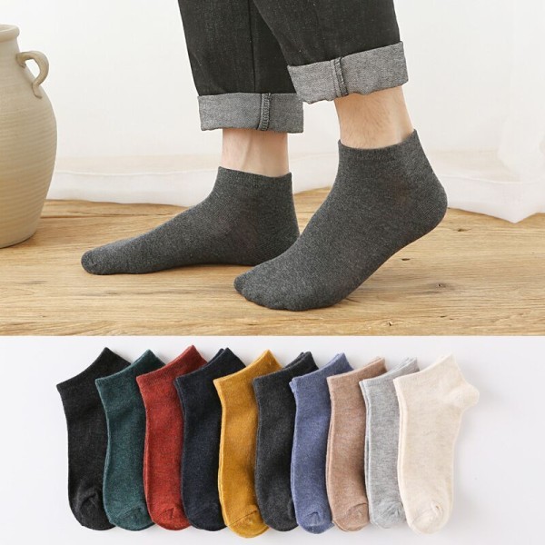 5 Pairs Men's Autumn Solid Color Cotton Wicking Comfortable Crew Socks