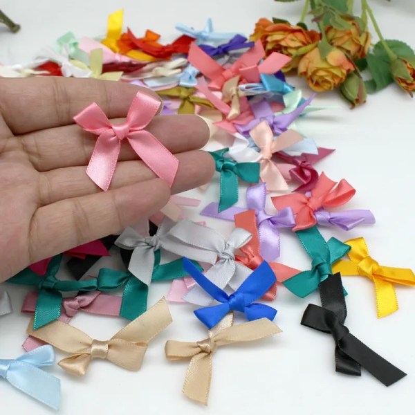 (50-200 Pcs/pack) Ribbon Bows Small Size Satin Ribbon Bow Flower Craft Decoration Handwork DIY Party DecorationTie