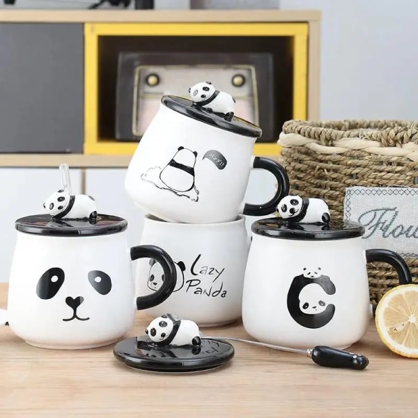 Ceramic Mug With Lid Cartoon Panda Pattern Coffee Cup Milk Home Decor Drinking Drink Cup Kitchen Utensils Ceramic Crafts Gifts