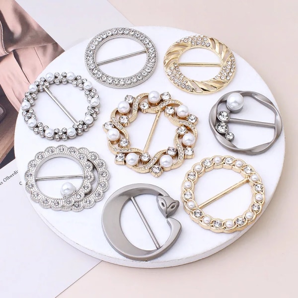 T-shirt Hem Knotted Brooch Ring Clothing Accessories Fashion Pearl Waist Metal Corner Knotted Clasp Silk Scarf Shirt Buckles