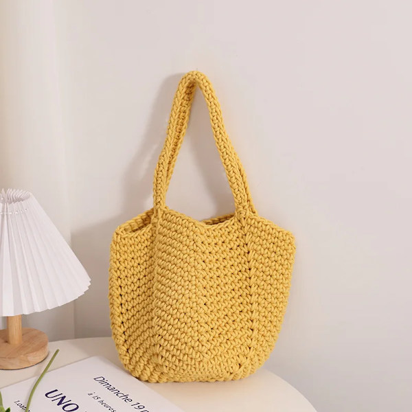 Retro Ins Cotton Knitting Women Shoulder Bag Straw Woven Girls Holiday Beach Bag
