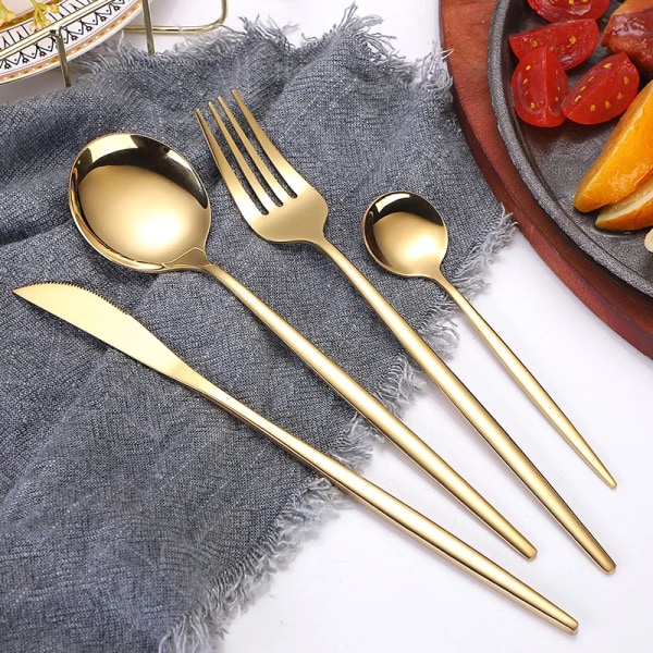 Golden Cutlery Tableware Stainless Steel Spoon and Fork Set Dining Table Sets Dinnerware Set Utensils Kitchen Accessories