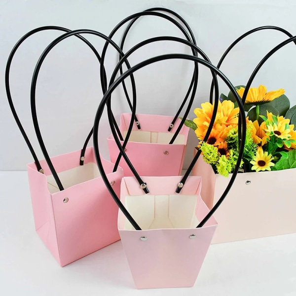 Portable Flower Box Waterproof Paper Handy Gift Bag Kraft Boxes Wedding Party Florist Rose Package Bags Cake Candy Wrap Handbag