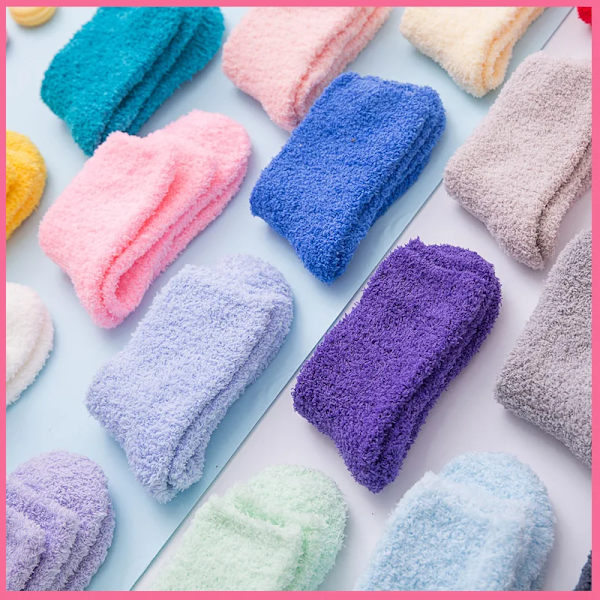 Kawaii Socks Winter Coral Fleece Solid Color Half Edge Fleece Medium Tube Women's Socks Thickened Candy Color Casual Floor Socks