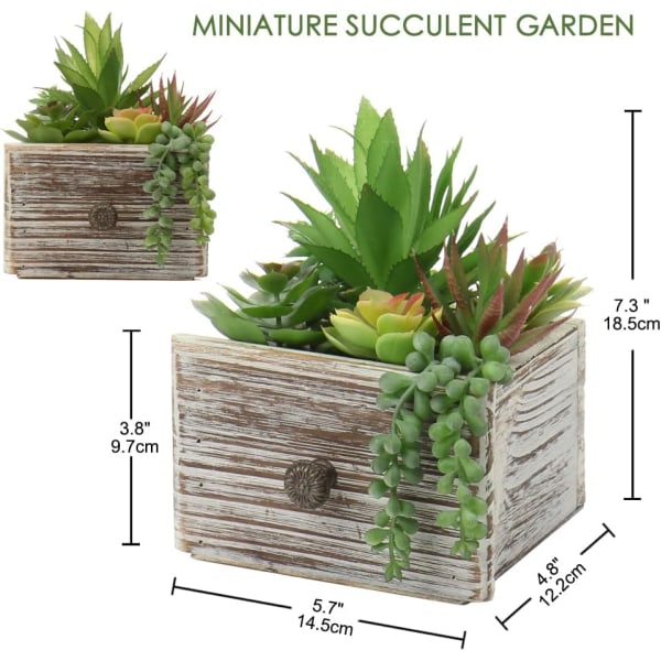 Fake Succulents Plants Potted Mix Artificial Plants, Decorative Faux Plastic Plants in Wooden Pot Indoor Outdoor for Office Home Desk Table Decoration