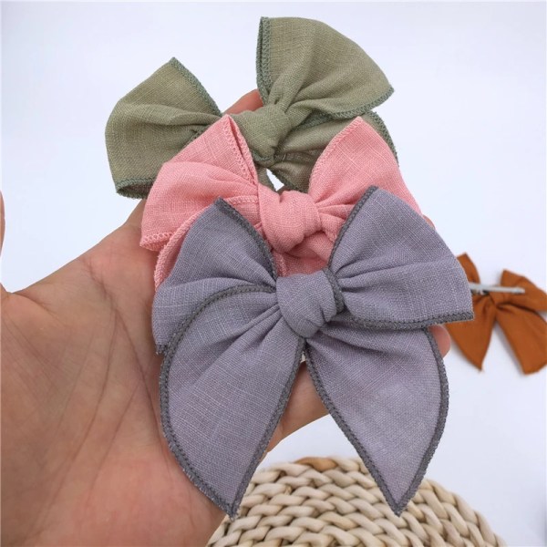 4'' Fable Bow Hair Clips for Baby Girls Linen Hair Bows Alligator Clips Accessories Infants Toddler Kids Hairgrips