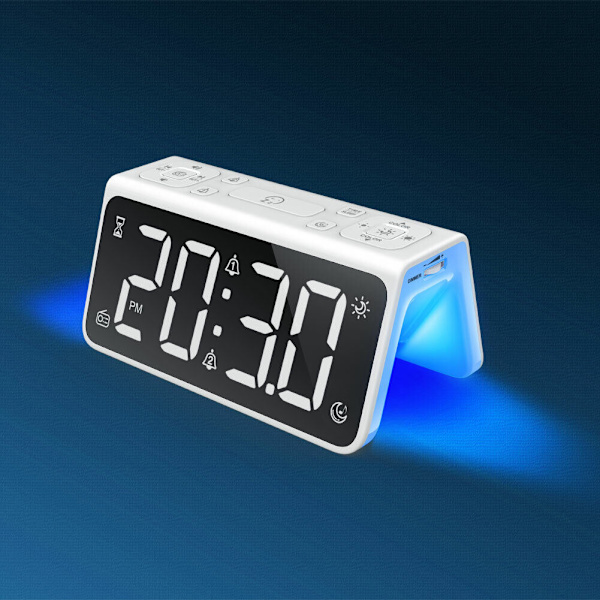 6.5" LED Digital Snooze Dual Alarm Clock FM Radio Timer 2 USB 7 Colorful Light