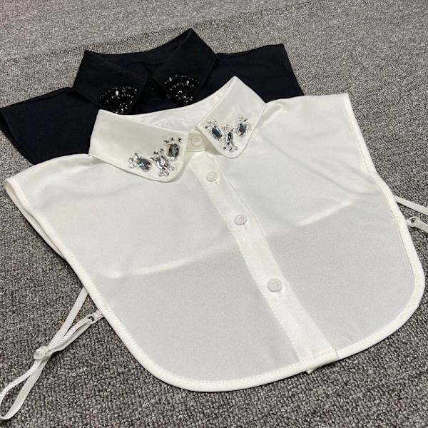 Women Solid Fake Collar Button Down Dickey Crystal Diamond for Cat Paw Half Shir 37JB