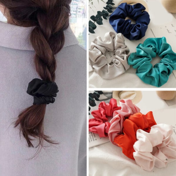 Women Silky Satin Scrunchies Elastic Solid Hair Tie Rope Ring Ponytail Headwear