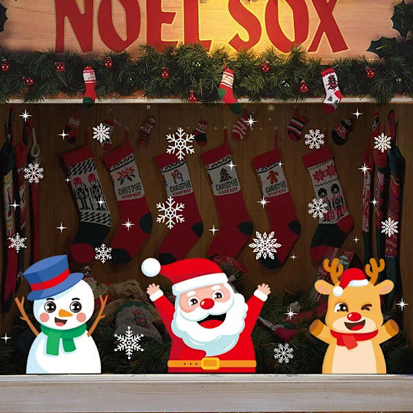 1Set Santa Claus Snowman Elk Window Stickers Snowflake Electrostatic Wall Sticker 2024 Christmas Decoration For Home New Year