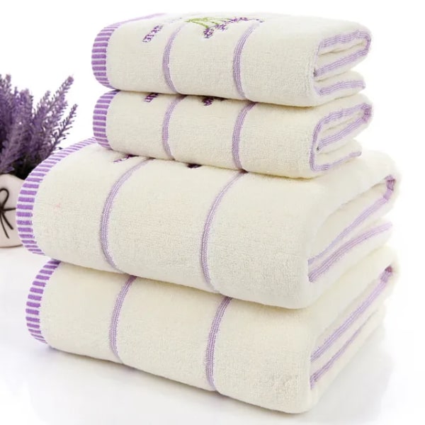 Lavender Purple White Terry Cloth Cotton Towel Set Serviette De Bain 1pc Small Hair Face Hand Towel 1pc Big Bath Towel Bathroom