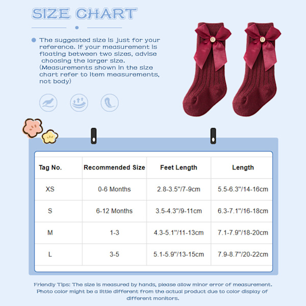 5pairs Colorful Baby Knee High Socks Toddlers Tube Ruffled Bow Stockings Infant Princes (M)