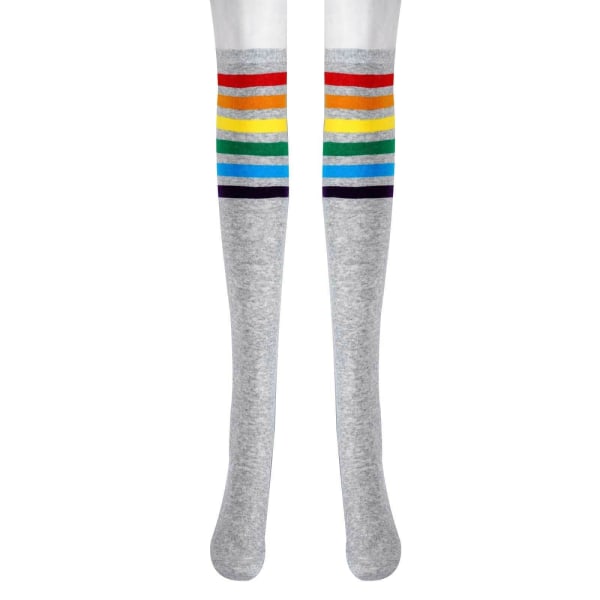 1 Pair Compression Warmer Cotton Knit Rainbow Stripes Knee High Socks Stockings