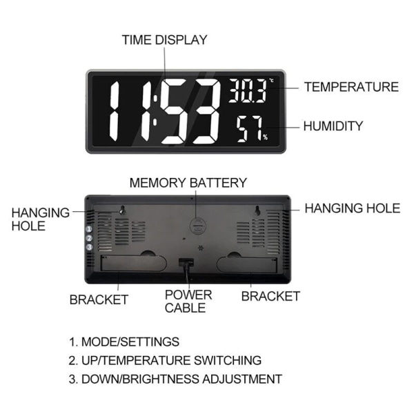 Home LED Digital Alarm Clock Wall Hanging Large Screen Auto Brightness