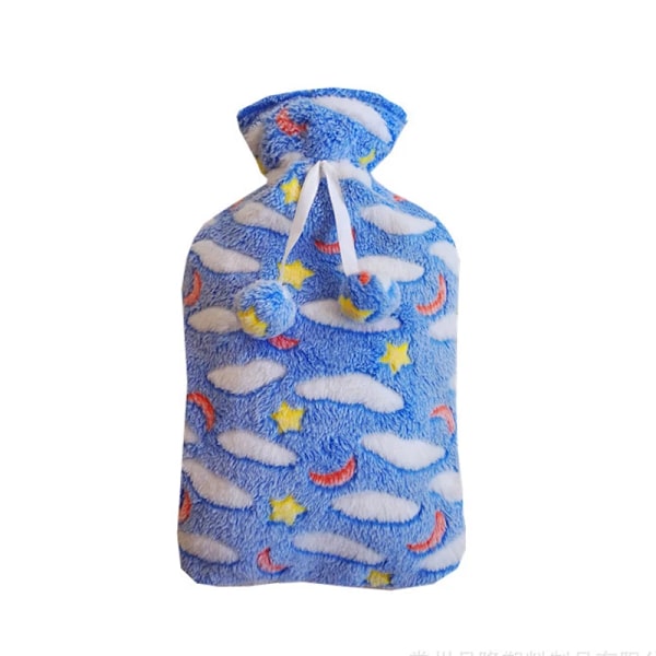 2L Cartoon Hot Water Bottle Cover Skin Case Natural Rubber Fluffy Cover Faux Fur Warm Winter Large Pompom Winter Supplies