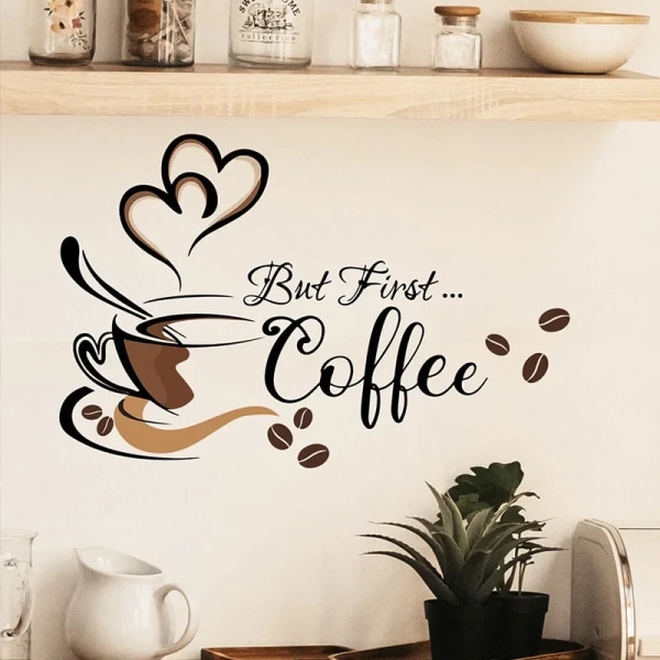 1PC Coffee Cup Pattern Wall Sticker DIY Creative Wall Painting for Coffee Shop Bar Kitchen Self Adhesive Sticker