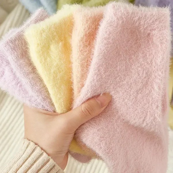 1/3pairs New Women Solid Cozy Mink Velvet Socks Winter Hosiery Thicken Warm Pure Color Sleep Bed Floor Home Fluffy Sock Harajuku