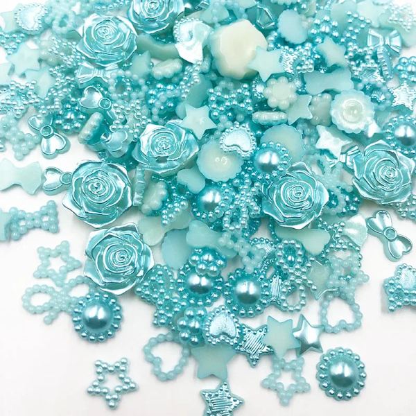 100pcs white ABS Resin Half Round flower Bow Alien Pearls For Art Flatback Non Hotfix Rhinestones Pearl Shoes Beads DIY Phone