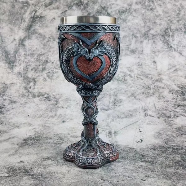 Medieval Double Dragon Goblet Creative 3D Beer Mug Resin 304 Stainless Steel Coffee Mug Wine Glass Drinking Glasses