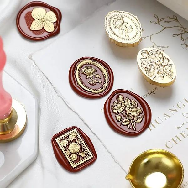 Laser Embossed Lacquer Seal Head Irregular Shape Sealing Wax Brass Stamp Heads Plant Flower DIY Scrapbook Invitation Decoration