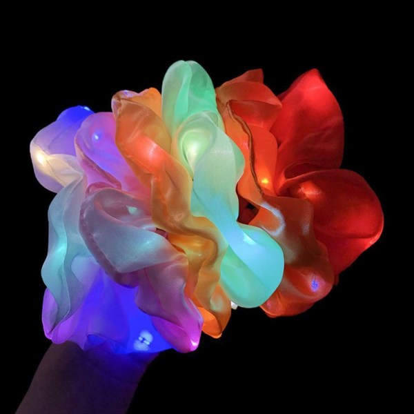 6 Pcs LED Light Scrunchies Elastic Glowing Hair Bands for Girls Party Headwear