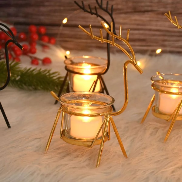 Reindeer Candlestick Tea light Deer Metal Iron Candle Holders for Christmas Wedding Home Coffee Table Decor New Year Noel Gift