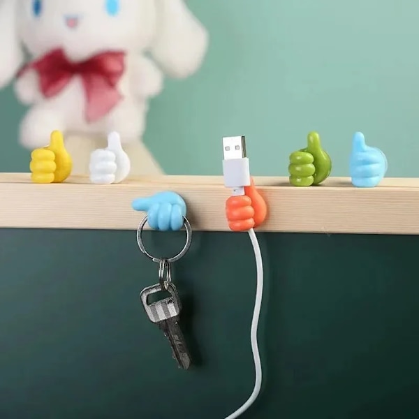 Thumb shaped Rubber Hook Holder Glasses Case  Power Cord Charging Line Self Adhesive Mini Hook Car Gadget Decorations