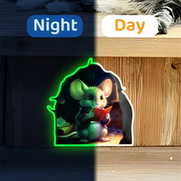 3D Mouse Hole Wall Sticker Glow in The Dark Mouse Reading Book Wall Decal Peel Stick Nursery Kids Room Classroom Bedroom Decor