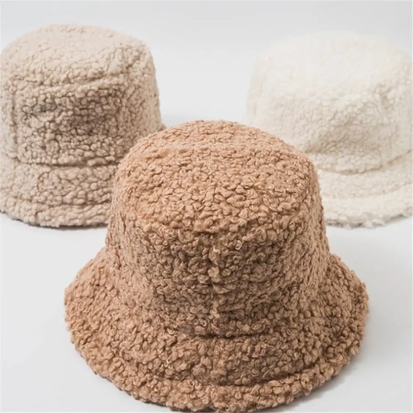 Lamb Wool Faux Fur Bucket Hat Winter Warm Teddy Velvet Hats for Women Lady Thicken Bob Panama Outdoor Fisherman Hat Caps