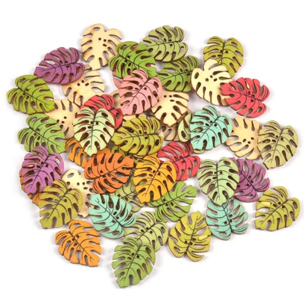 50pcs Mixed Leaf Shape Pattern Wooden Button 2 Holes for DIY Sewing Garmen Button Clothing Accessories Handmade Craft MT2736