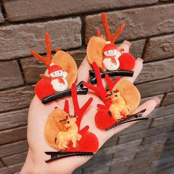8pcs  Christmas Elk Sweet Hair Jewelry Headdress Female Hair Clip Small Antler Clip Hair Card Props Holiday Dress Accessories