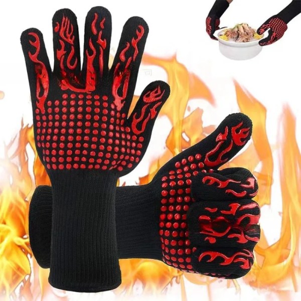 Non-slip Fireproof Microwave Oven Gloves Extreme Heat Resistant Oven Mitts 300-500 Centigrade Flame Retardant BBQ Fire Gloves