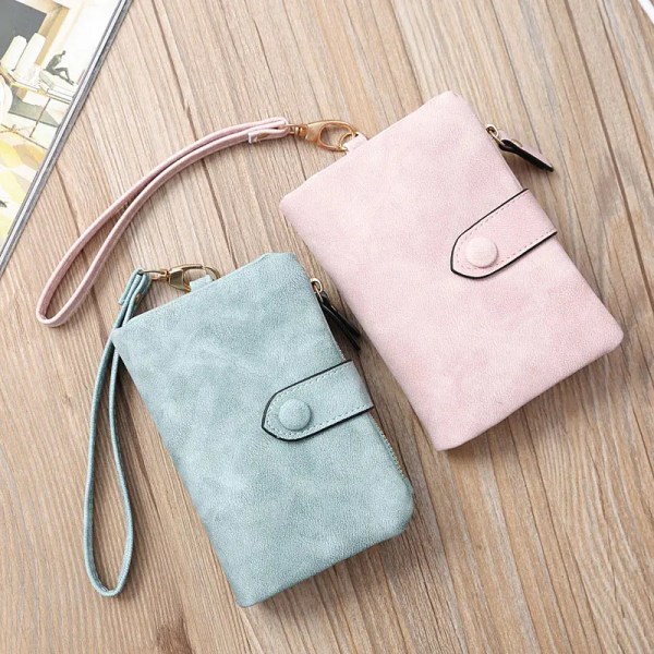 2022 Women Fashion Matte Short Wallet PU Leather Zipper Hasp Frosted Ladies Purses Money Coin ID Card Holder Girls Cute Clutch