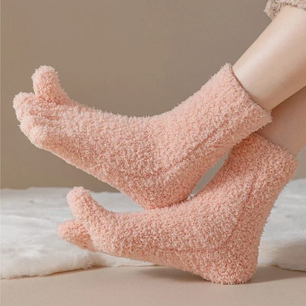 Warm Fuzzy Five Toe Sock Women's Winter Soft Fluffy Cozy Thick Thermal Coral Fleece Crew Sock Casual Home Daily Use Sleep Sox