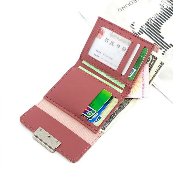 2023 New Simple Compact Portable Women's Wallet Multi Card Multi Function Three Fold Buckle Purse Fashion Short Style Clutchbag