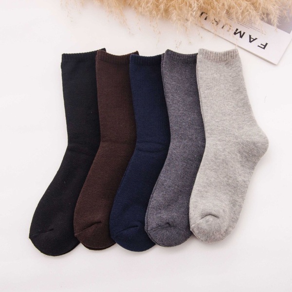 5 Pairs Versatile Plush Thick Medium Socks Casual Warm Cotton Solid Color Socks