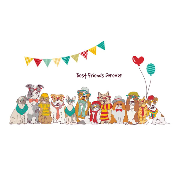cartoon animal dogs best friends wall decals for kids rooms home decor living room bedroom wall decals mural art diy posters